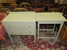 A VINTAGE PAINTED CHEST AND BARLEYTWIST TABLE (2)