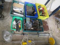 FIVE TRAYS OF TOOLS TOGETHER WITH TOW VINTAGE LIGHTS - TRAYS NOT INCLUDED