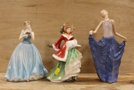 A ROYAL DOULTON FIGURINE 'WINTERTIME' TOGETHER WITH COALPORT FIGURINE 'DEAREST ROSE', TOGETHER