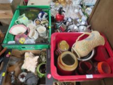 FOUR TRAYS OF SUNDRIES TO INCLUDE CERAMICS , SODA SYPHON , UNITY PLATE ETC