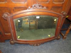 A VINTAGE OAK HANGING MIRROR TOGETHER WITH TWO PRINTS