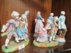 SIX BISQUE CONTINENTAL FIGURES A/F