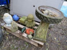 A SELECTION OF CONCRETE GARDEN ORNAMENTS TO INCLUDE A BIRD BATH ETC