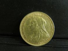 QUEEN VICTORIA VEILED HEAD 1893 SOVEREIGN, Melbourne mint