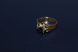 A HALLMARKED 9 CARAT GOLD SAPPHIRE AND DIAMOND RING, 2.3g, ring size L 1/2