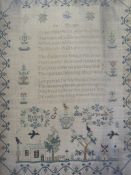 A SAMPLER BY HANNAH CARPENTER - 1840 AGED 9, framed and glazed, 42 x 32 cm