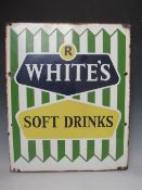 AN ORIGINAL 'R. WHITE'S SOFT DRINKS' ENAMEL SIGN, 64 x 52 cm