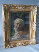 (XIX-XX). A portrait study of a man wearing a black hat and playing a violin, indistinctly signed
