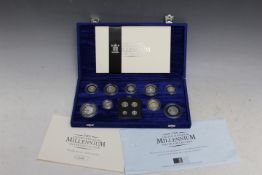 A CASED ROYAL MINT MILLENNIUM SILVER COLLECTION PRESENTATION COIN SET, with certificate, W 30.5 cm