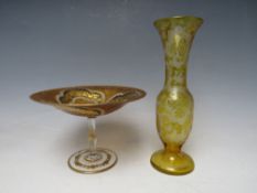 TWO ITEMS OF VINTAGE GLASS, comprising a Bohemian citrus glass bud vase with engraved / etched