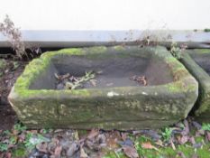 A LARGE ANTIQUE RECTANGULAR SANDSTONE TROUGH, 79 x 45 cm, A/F