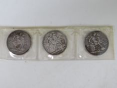 THREE VICTORIAN SILVER CROWNS, dated 1890, 1891 and 1900