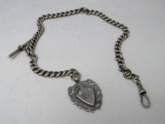A HALLMARKED SILVER GRADUATED LINK ALBERT CHAIN, with hallmarked silver fob, overall L 42 cm