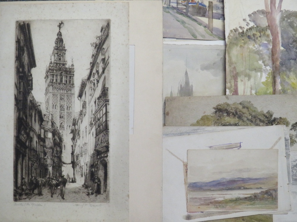 BREWER. A folder of artworks from the Brewer family, mainly watercolours, various subjects, one - Image 2 of 9