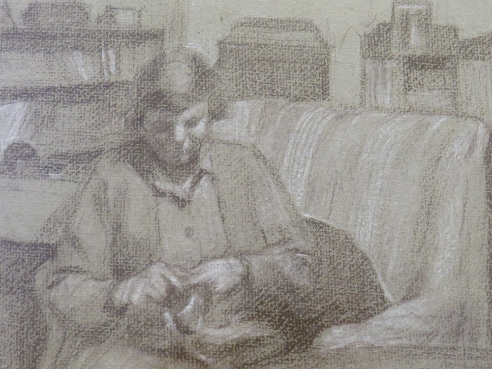 MAURICE FEILD (1905-1988). An interior scene with seated woman, studio stamp verso, pastel on paper, - Image 6 of 7