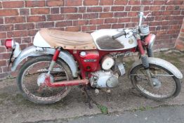 A 1970 SUZUKI AS 50cc MOTORCYCLE, maroon frame and white fuel tank, mileage 18678, Reg: GBF 52H,