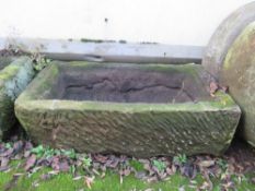 A LARGE ANTIQUE RECTANGULAR SANDSTONE TROUGH, 83 x 46 cm, A/F