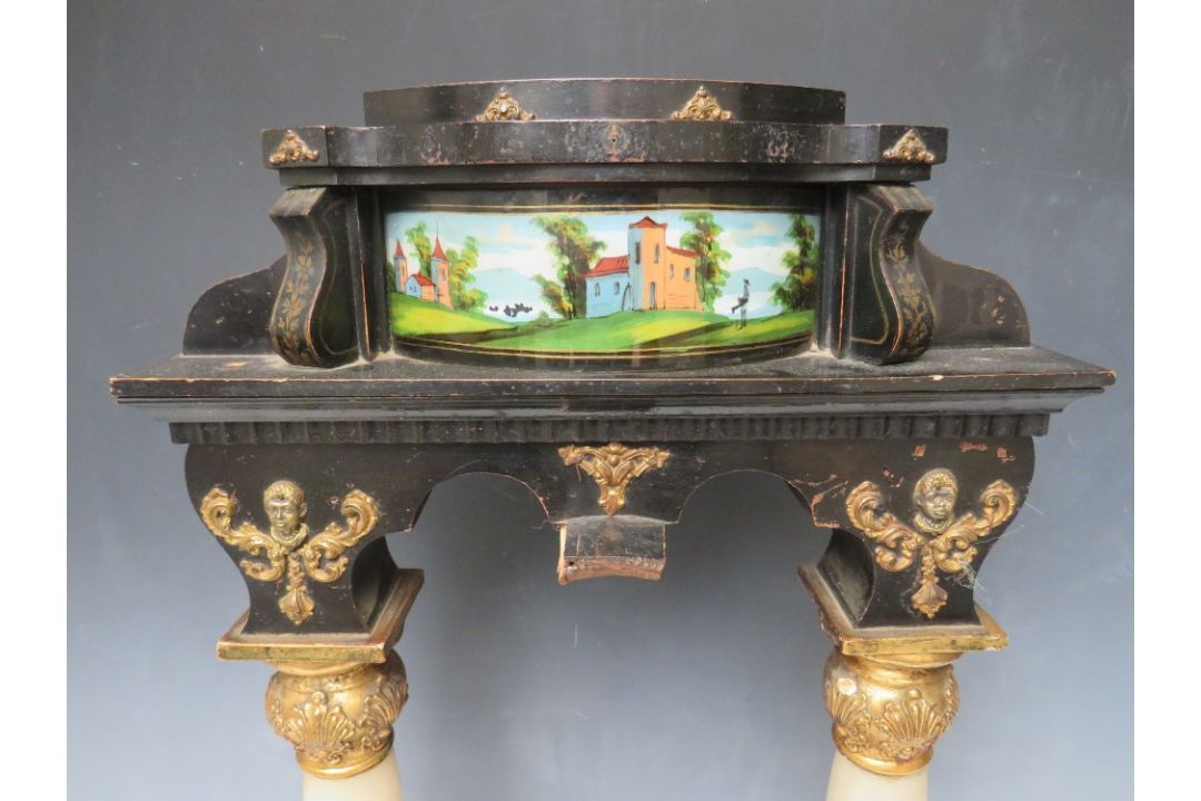 A 19TH CENTURY EUROPEAN STYLE DECORATIVE ARCH PORTICO CLOCK CASE, H 58 cm, base W 36 cm - Image 2 of 2
