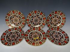 SIX ROYAL CROWN DERBY IMARI PATTERN PLATES, pattern no. 1128, Dia 17 cm