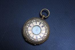 A CONTINENTAL FULL HUNTER FOB WATCH, stamped 18k to inside of back cover and suspension ring holder,