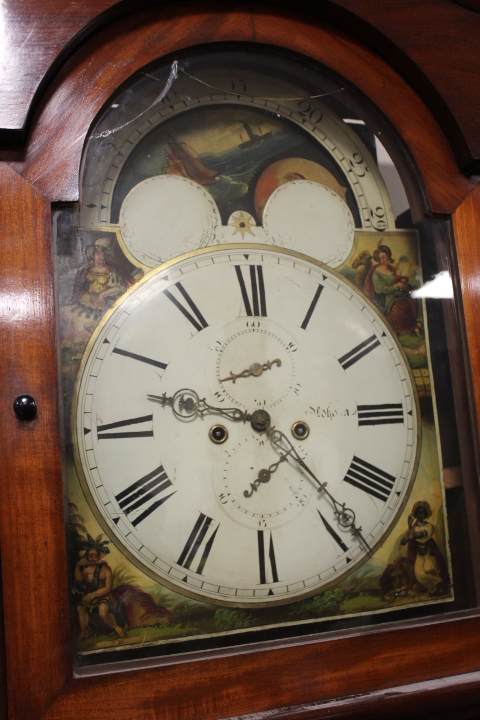 A MID VICTORIAN MAHOGANY CASED EIGHT DAY LONGCASE CLOCK WITH MOON ROLLING MECHANISM, the painted - Image 2 of 3