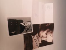 A TRAY OF MOSTLY HAND SIGNED AUTOGRAPHS ON PHOTOGRAPHS, LETTERS, CARD, PAPER, THEATRE SHOW