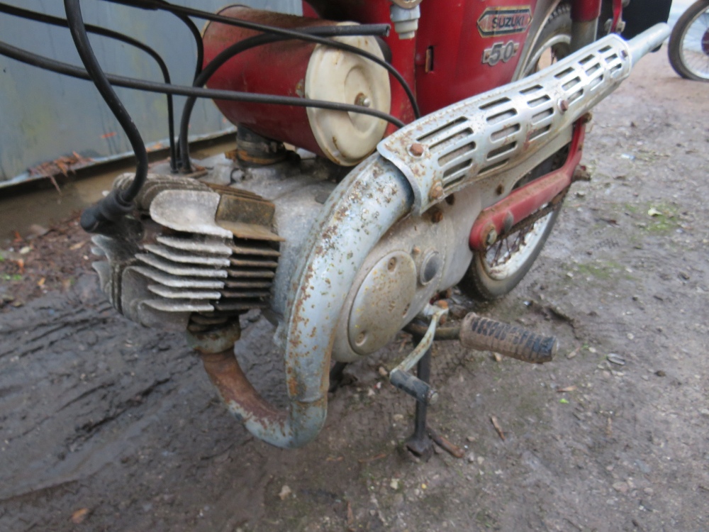 A 1970 SUZUKI AS 50cc MOTORCYCLE, maroon frame and white fuel tank, mileage 18678, Reg: GBF 52H, - Image 8 of 10
