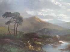 W.E. DAVIS. Stormy wooded mountainous landscape with stream, signed and dated 1913 lower left, oil