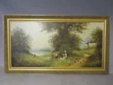 LES PARSON (XX). English school, extensive lakeland scene with children, cottage, chickens and