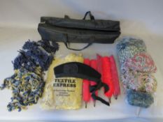 A COLLECTION OF ASSORTED HABERDASHERY TASSELED FRINGING, together with a Glengarry hat, and four red