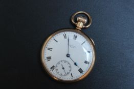 A HALLMARKED 9 CARAT GOLD OPEN FACED MANUAL WIND POCKET WATCH, in presentation box, Dia 5 cm
