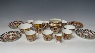 FIFTEEN ROYAL CROWN DERBY ITEMS, to include five matching cups plus another - H 6.5 cm, one coffee
