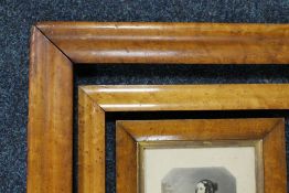 THREE 19TH CENTURY MAPLE PICTURE FRAMES, rebates 23 x 17 cm (glazed), 45 x 34 cm and 60 x 42 cm