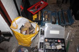 A SELECTION OF TOOL BOXES AND CONTENTS PLUS A BAG OF TOOLS ETC