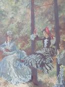 SIR WILLIAM RUSSELL FLINT (1880-1969). 'Victorian Diversion', three young women in a Victorian