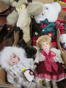 A TRAY OF ASSORTED SOFT TOYS AND DOLLS TO INCLUDE WYLIE COYOTE