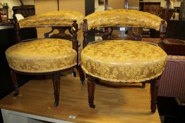 A PAIR OF EDWARDIAN MAHOGANY INLAID UPHOLSTERED BEDROOM CHAIRS