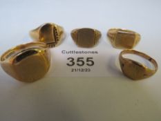 FIVE 9CT GOLD SIGNET RINGS, APPROX W 25.6 G
