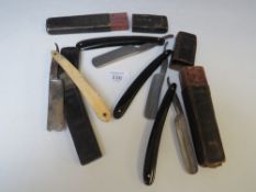 A SMALL COLLECTION OF CUT THROAT RAZORS, TO INCLUDE EXAMPLES BY JAMES KERR, SOUTHERN AND RICHARDSON,