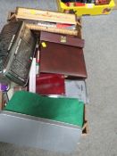 A TRAY OF ASSORTED COLLECTABLES TO INCLUDE PENS, PLAYING CARDS, GAMES ETC