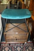 A MODERN BEDSIDE CABINET WITH SINGLE DRAWER AND A TEAL STOOL (2)