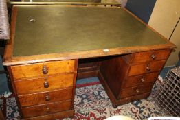 A VICTORIAN OAK LEATHER TOPPED TWIN PEDESTAL PARTNERS DESK H-76 W-142 D-102 CM