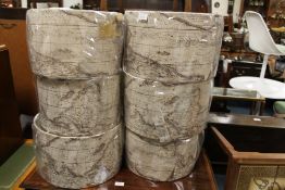 A COLLECTION OF SEVEN MODERN MAP LAMP / LIGHT SHADES