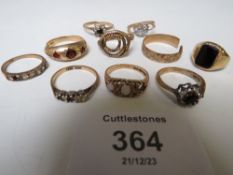 TEN ASSORTED YELLOW METAL & 9 CT GOLD RINGS, SOME STONE SET, ALL A/F, APPROX. W 19.9 G