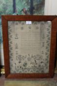 A SAMPLER BY HANNAH CARPENTER - 1840 AGED 9, framed and glazed, 42 x 32 cm
