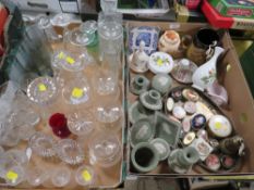 TWO TRAYS OF CERAMICS AND GLASS TO INCLUDE WEDGWOOD GREEN JASPERWARE