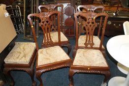 A SET OF FOUR CHIPPENDALE STYLE CHAIRS AND A STOOL (5)