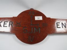 VINTAGE WOODEN ADVERTISING SIGN FOR S.J.M. WATCHMAKER & ENGRAVER
