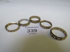 FIVE 9CT GOLD VINTAGE ETERNITY RINGS, APPROX W 14.4 G