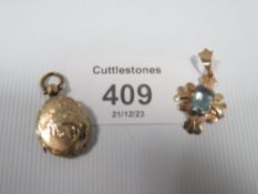 A 9CT GOLD ANTIQUE PENDANT AND A GEORGIAN MORNING LOCKET